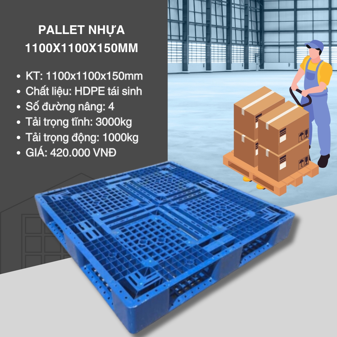 Pallet nhựa 1100x1100x150mm   Nhựa Sài Gòn