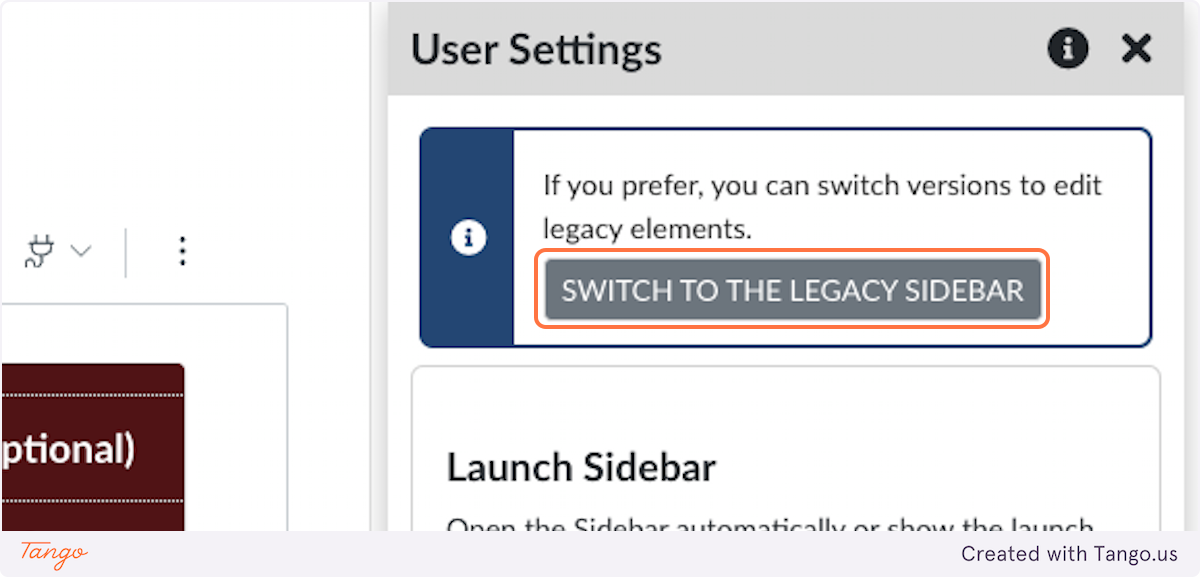 Click on SWITCH TO THE LEGACY SIDEBAR