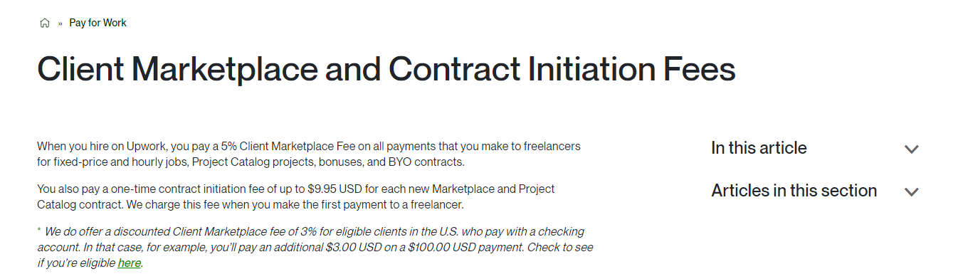 Client Marketplace and Contract Initiation Fees for Upwork