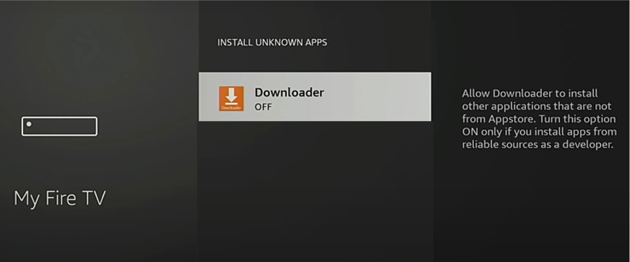 Captura de pantalla de los ajustes de Amazon Firestick - carga lateral de Downloader