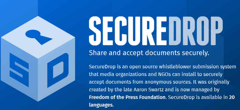 Schermata della pagina di SecureDrop