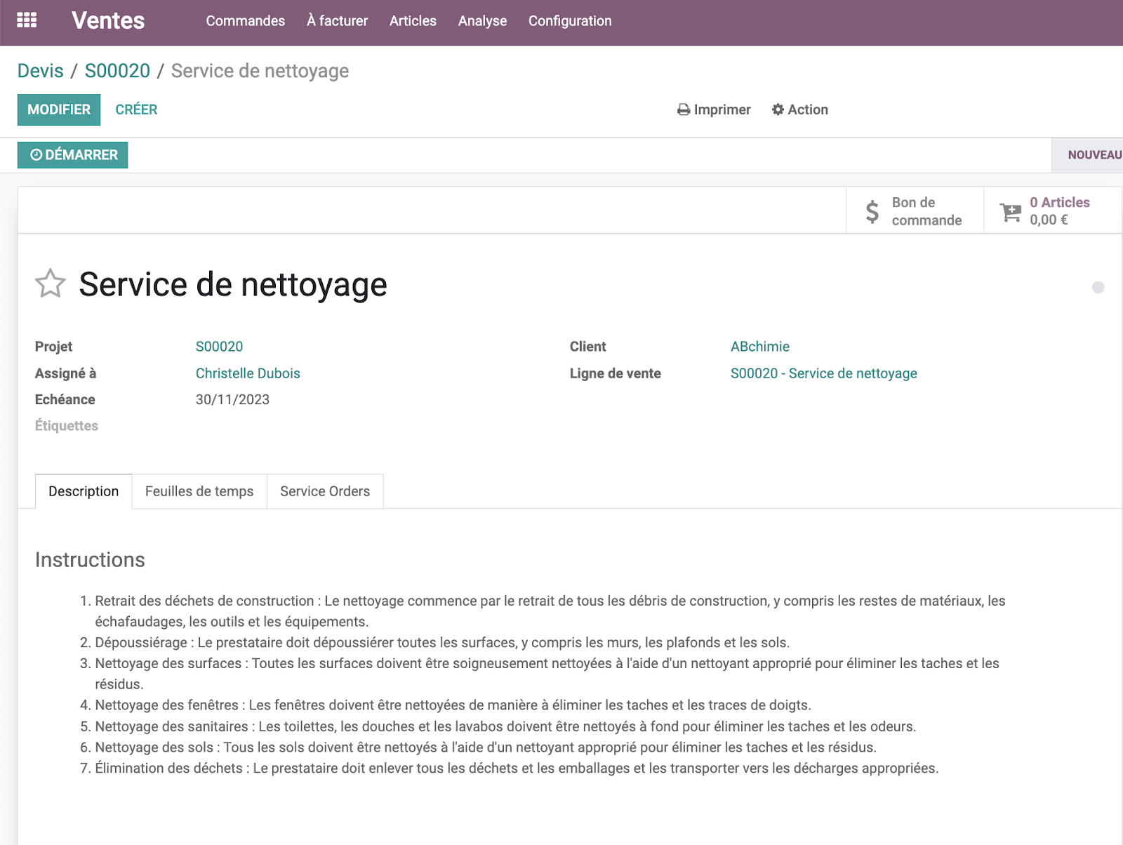 Commandes et facturation des interventions - field service module odoo