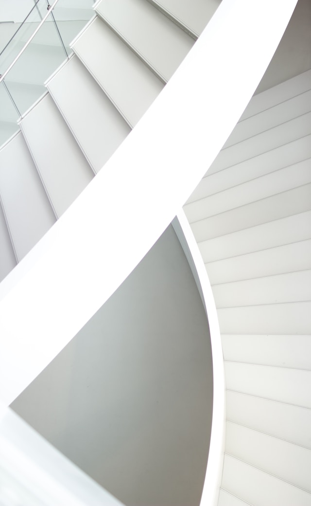 A curved spiral staircase leading upwards designed using parametric design principles