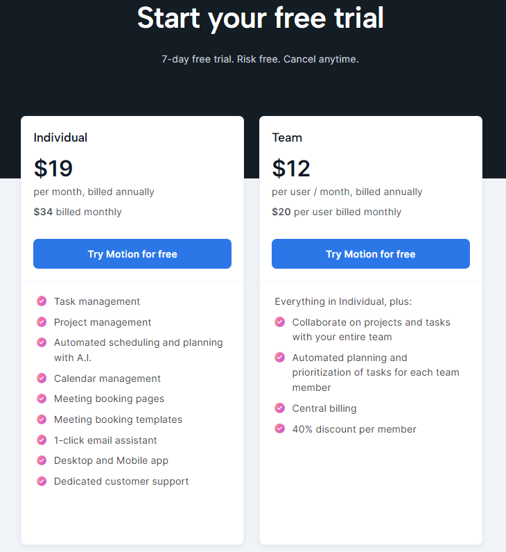 Motion Pricing Plans