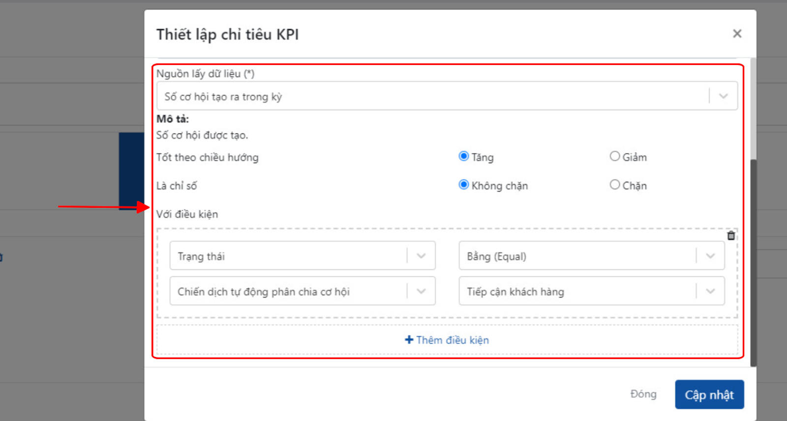 Bổ sung điều kiện thiết lập chỉ tiêu KPI