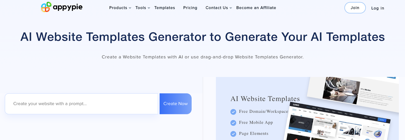 Appy Pie's AI Website Template Generator