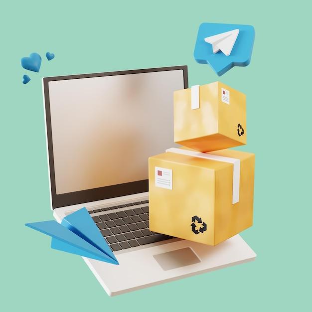 Free PSD 3d rendering online order parcel delivery