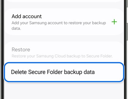 Delete Secure Folder backup data option highlighted on a Galaxy phone