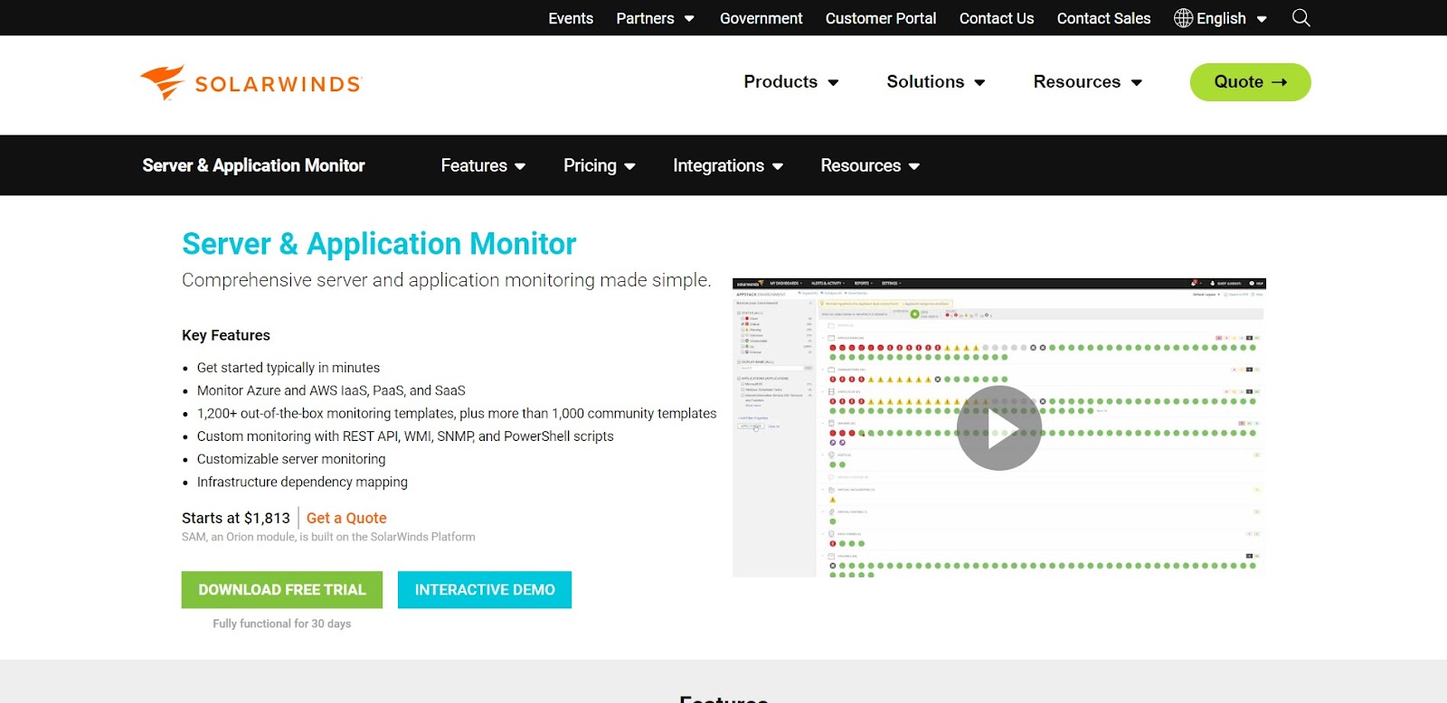 A screenshot Server & Application Monitor's website