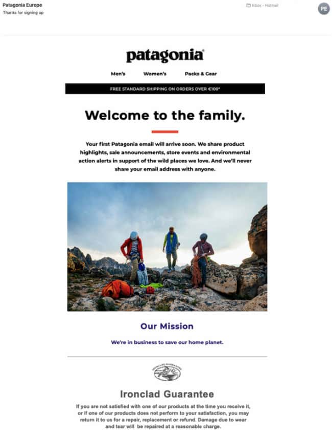 Email marketing campaign example: Patagonia