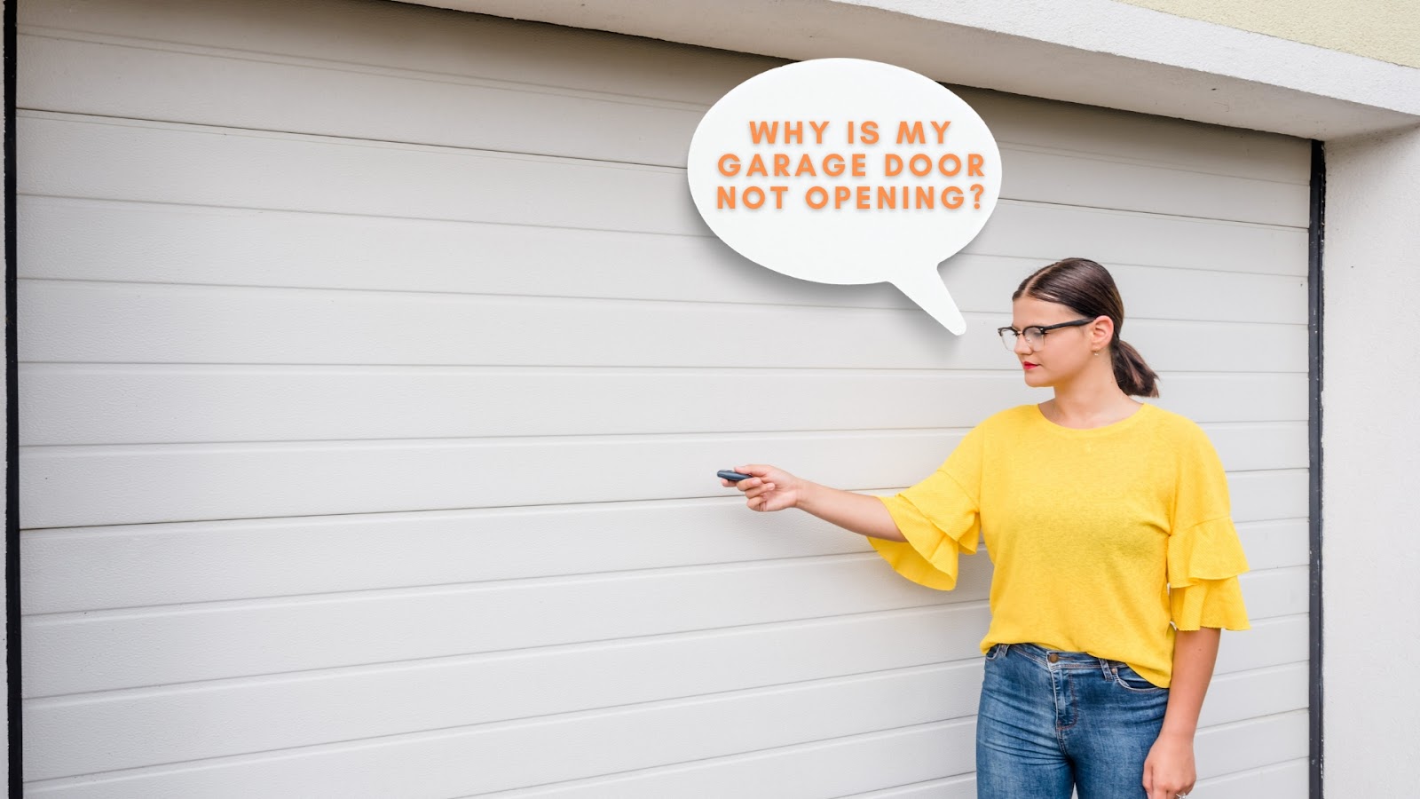 A woman pressing the remote but their garage door was not opening