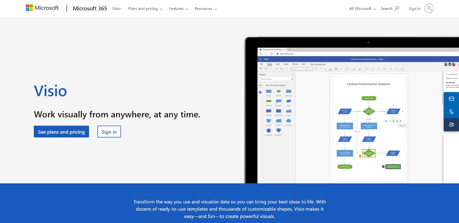 A screenshot of Microsoft Visio's website