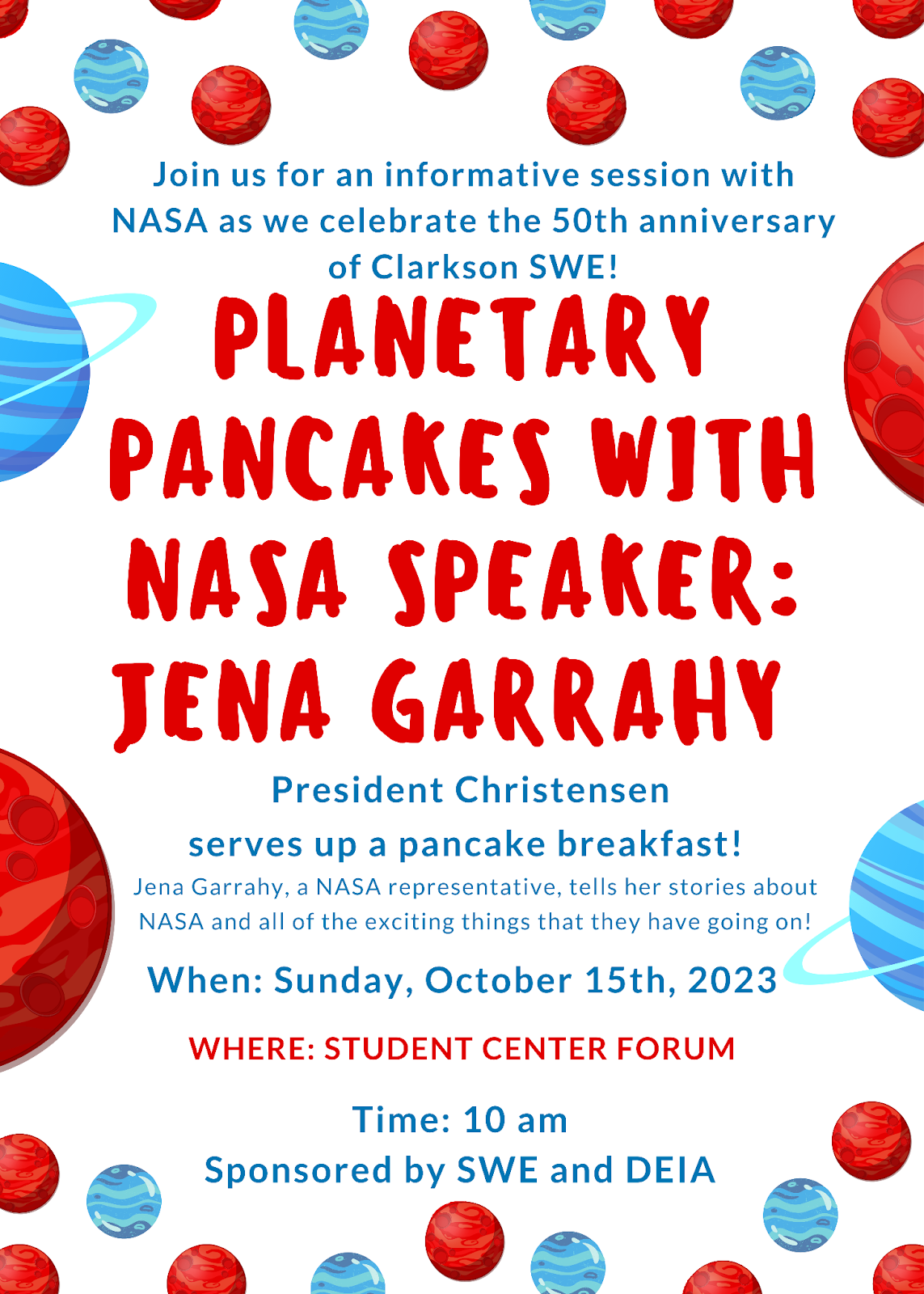 a flyer for the math club planetary pancakes event on october 15th, 2023