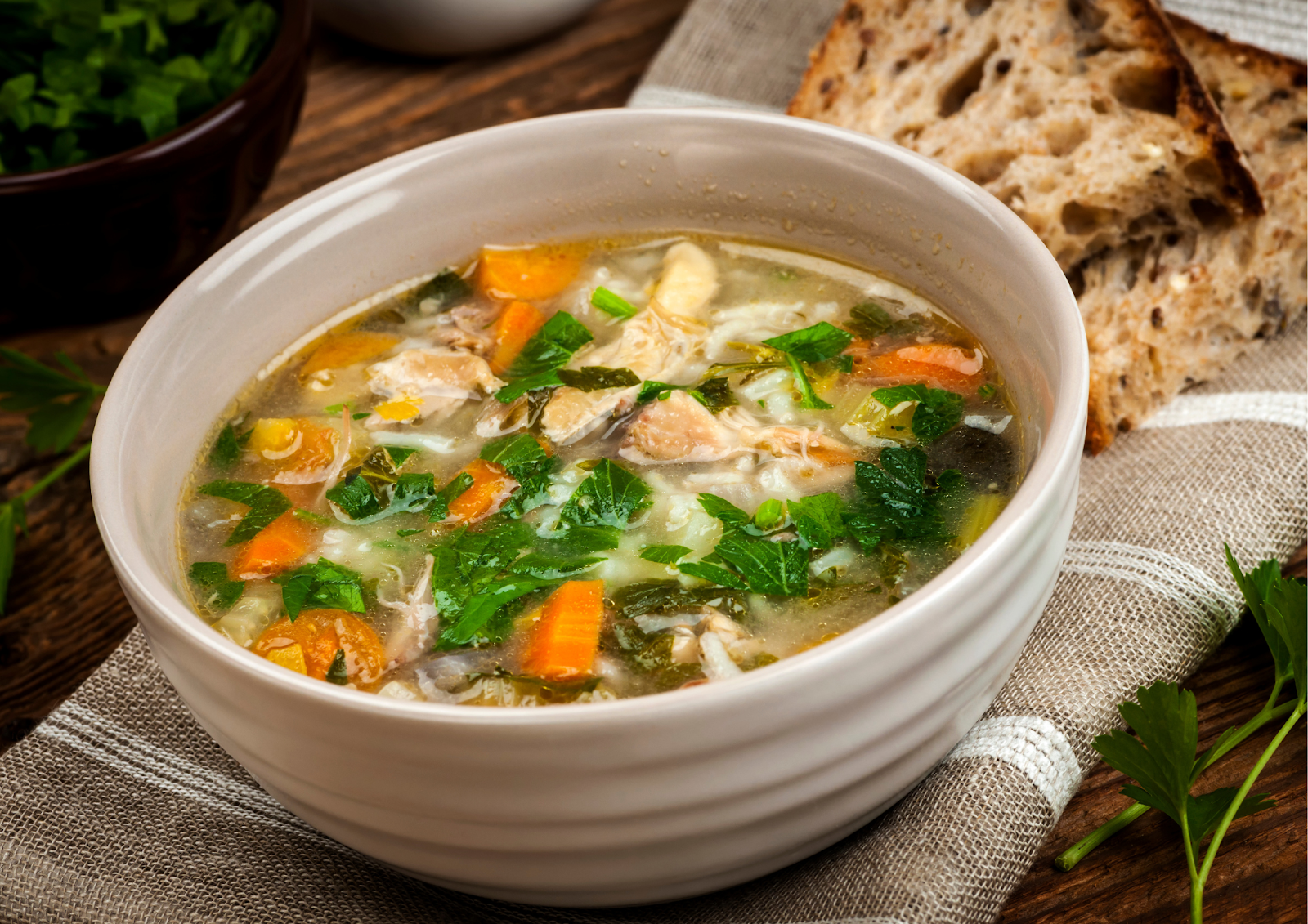 A bowl of chicken soup to fix sore throat fast