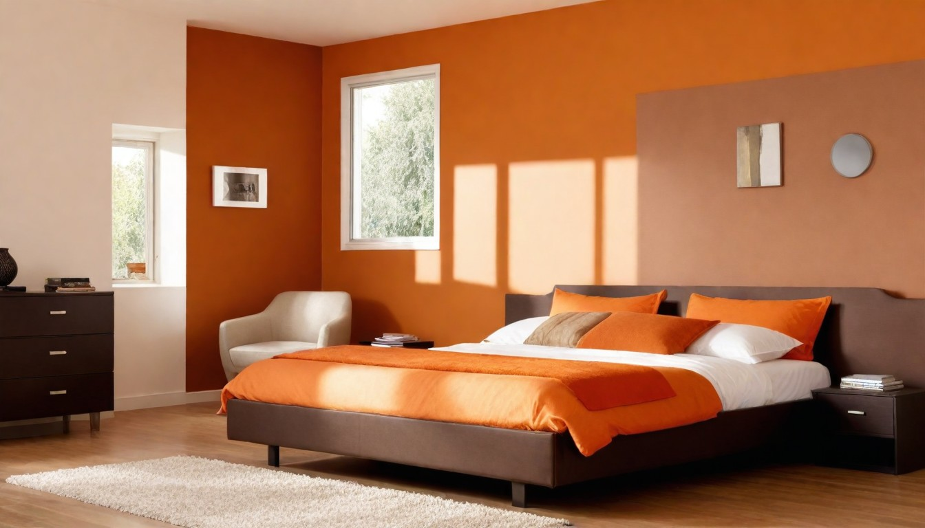 orange two colour combination for bedroom walls