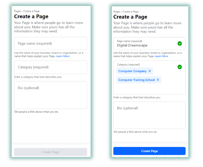 How to input your business name and categories.