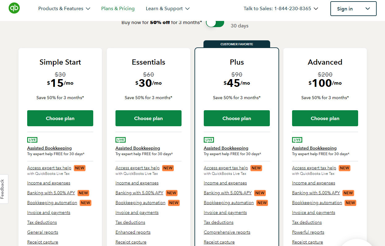 QuickBooks Pricing Plans