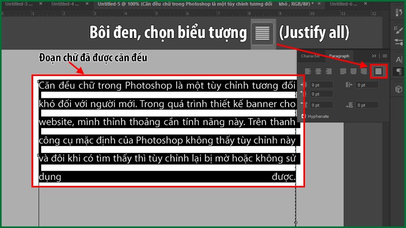 Canh lề chữ trong photoshop