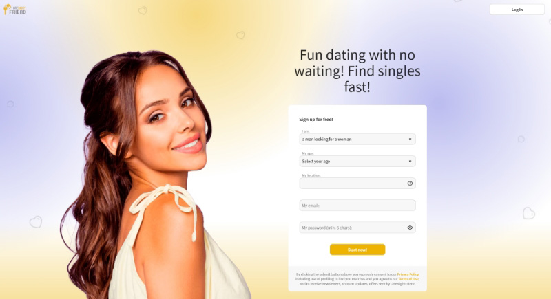 onenightfriend dating site homepage