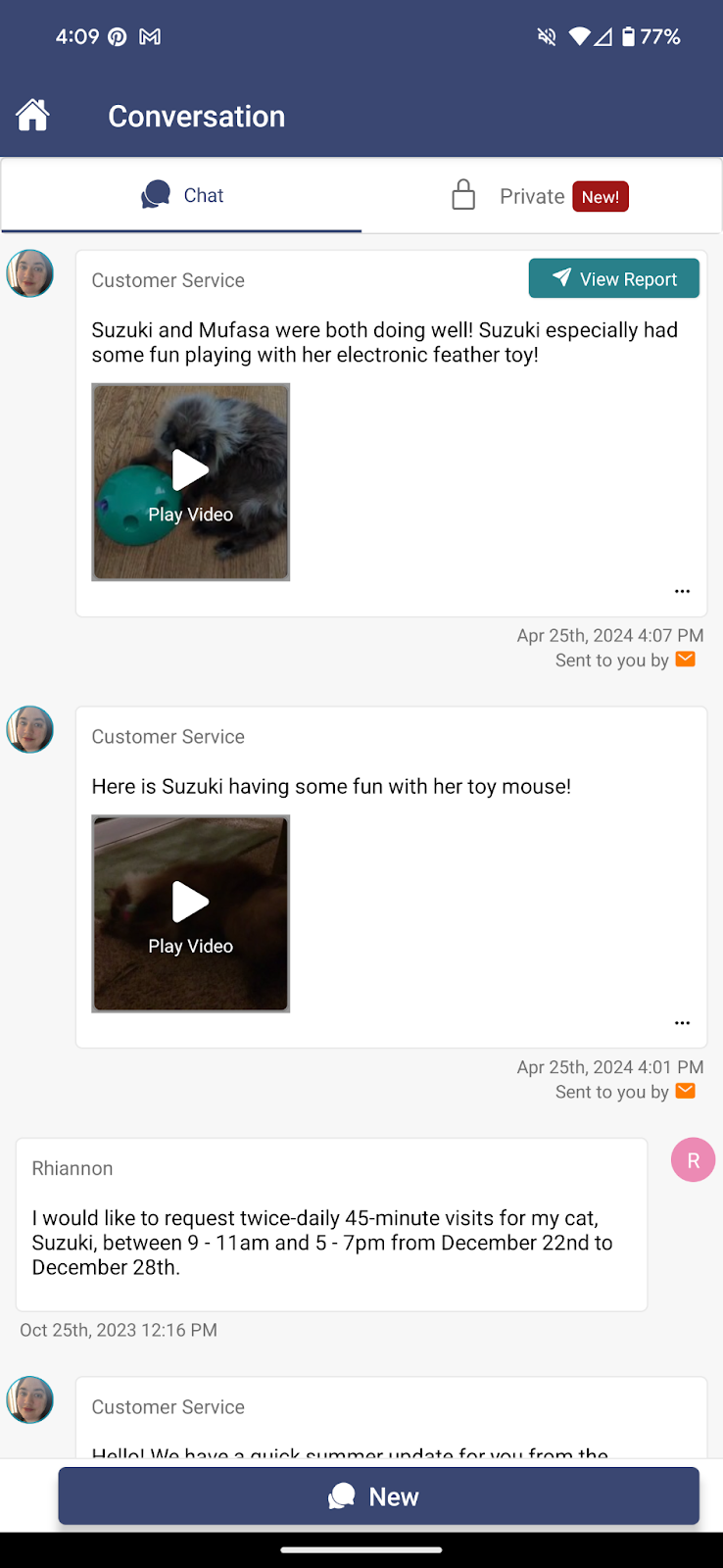 screenshot of client conversation feed