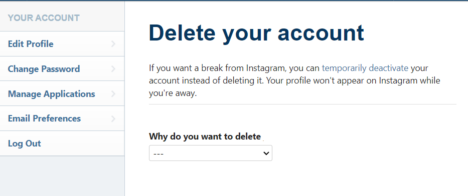 Delete Instagram Account on Desktop