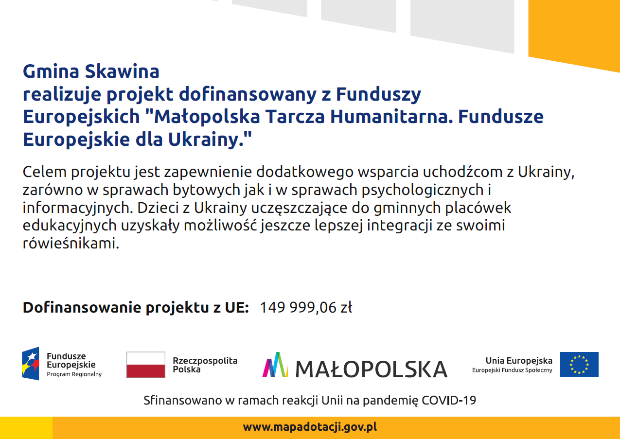 Tablica info9rmacyjna projektu Małopolskiej Tarczy Humanitarnej