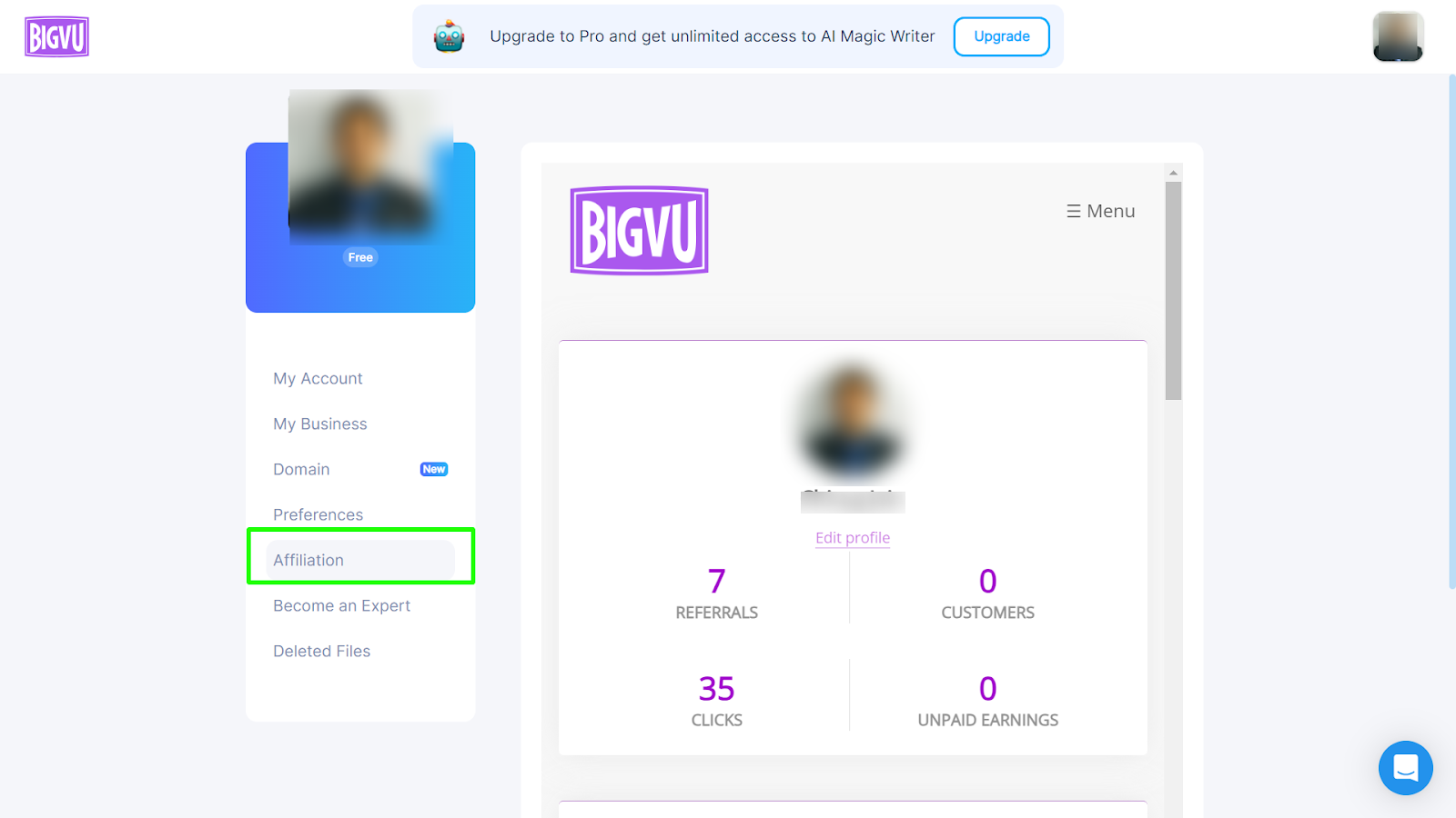 BigVu, a teleprompter tool, turns every new user into an affiliate automatically.