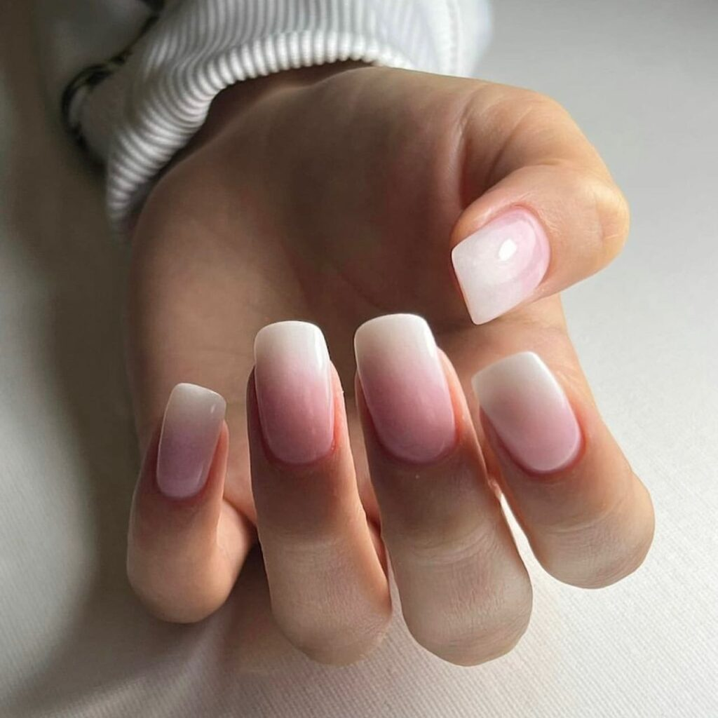 Close up view of the variation of the  permanent french manicure 