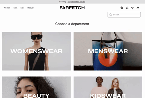 The shopping experience on Farfetch is smooth and organized thanks to the sticky menu navigation bar