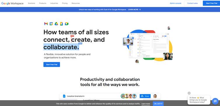 Screenshot of google workspace home page.