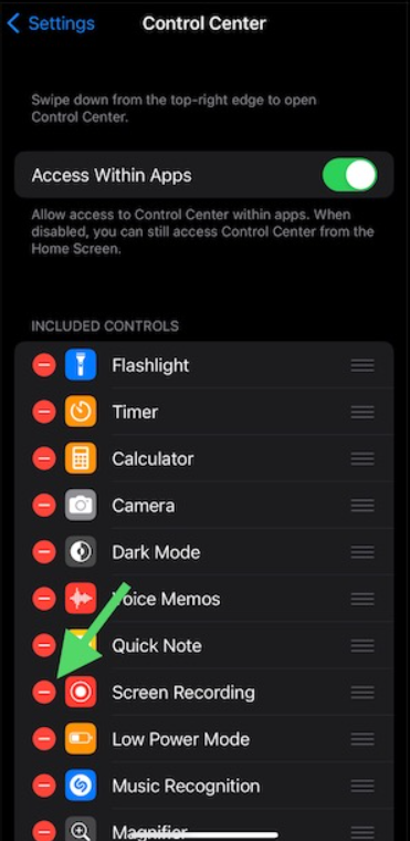 In the control center, you will see “Screen Recorder”.