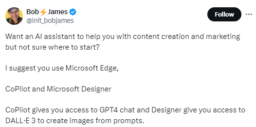 Tweet about using Microsoft Designer 