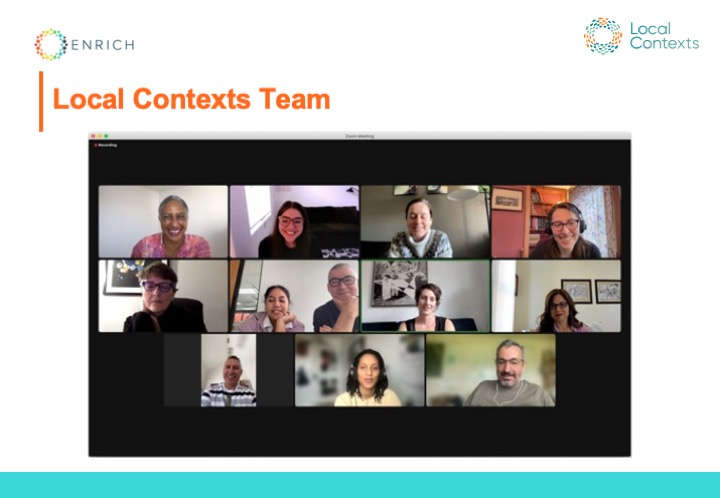 Screenshot from a Zoom meeting showing the Local Contexts team.