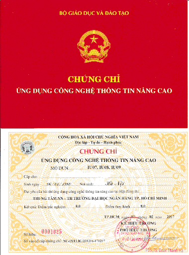 Mẫu chứng chỉ Tin học Nâng cao