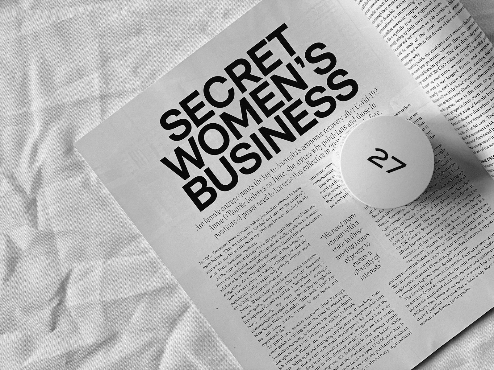 A magazine cover featuring the title "Secret Women's Business"