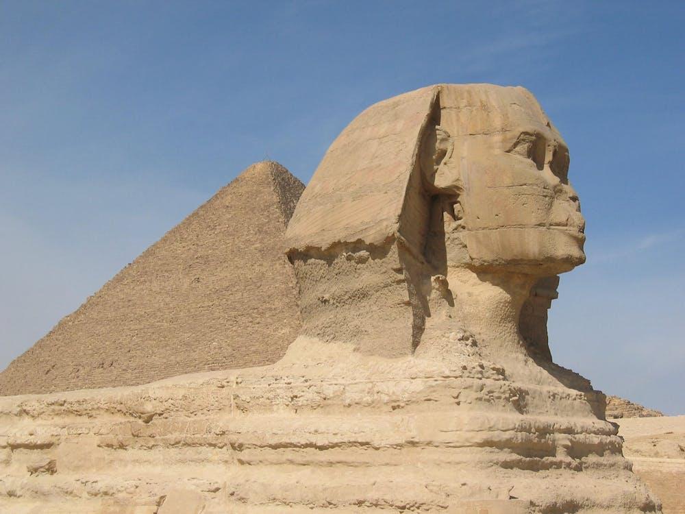 Free Great Sphinx and Pyramid of Giza, Egypt Stock Photo
