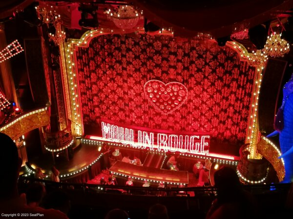 View from seat at Moulin Rouge at the Piccadilly Theatre in London from seat Grand Circle G9