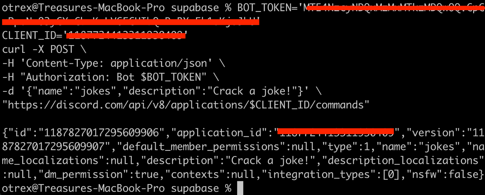 Appropriate BOT_TOKEN and CLIENT_ID
