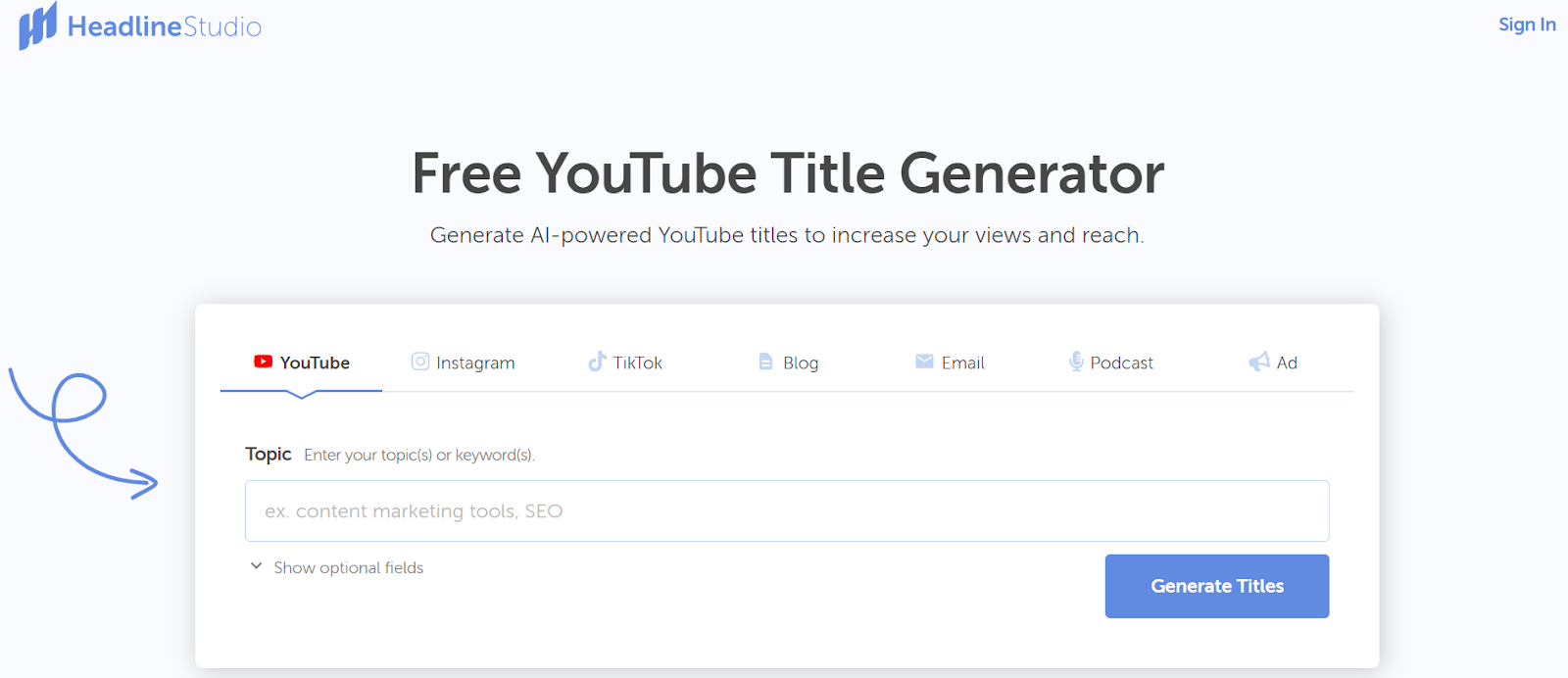 CoSchedule's AI YouTube Title Generator