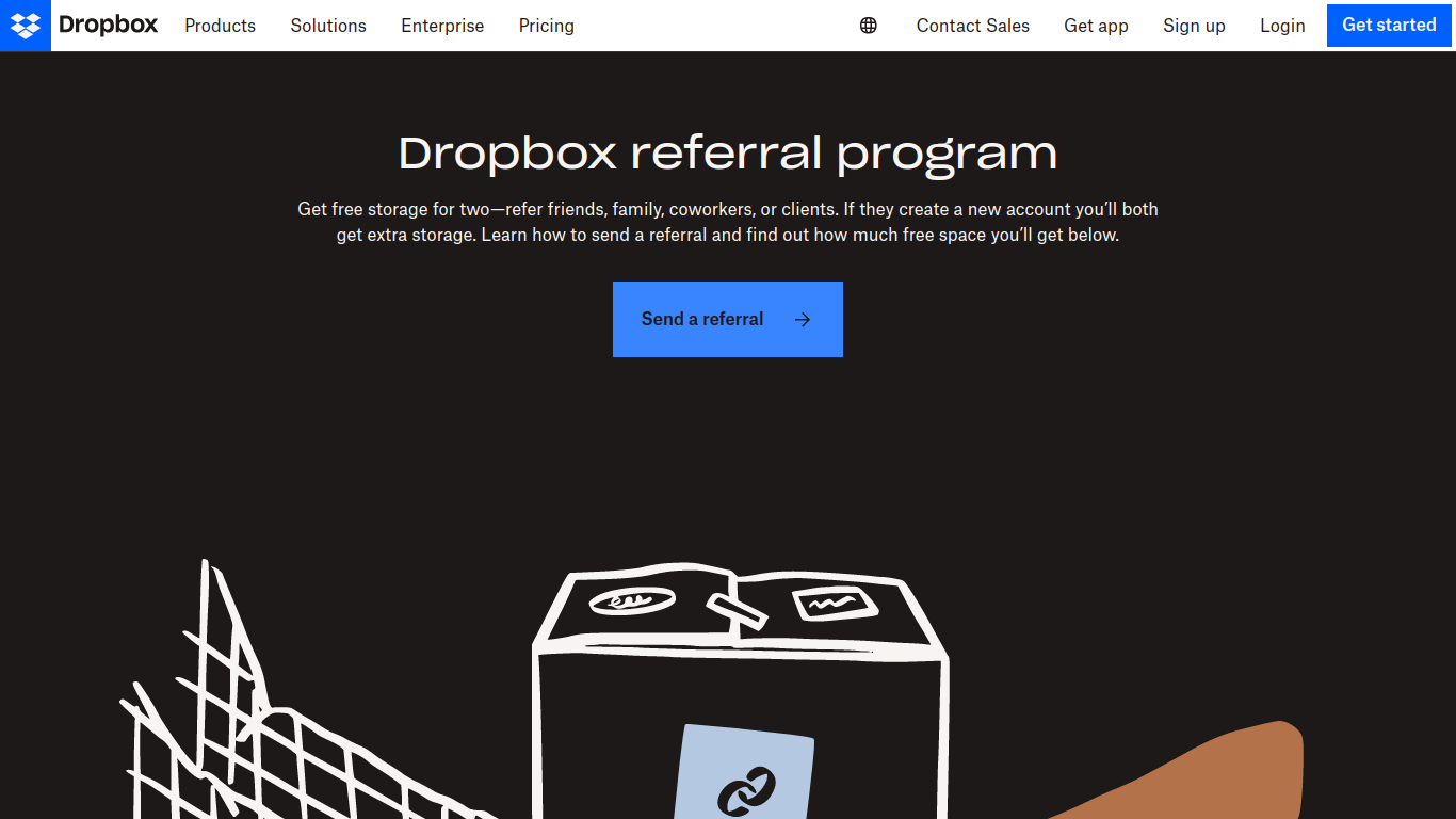 Screenshot of Dropbox referral program for SaaS marketing