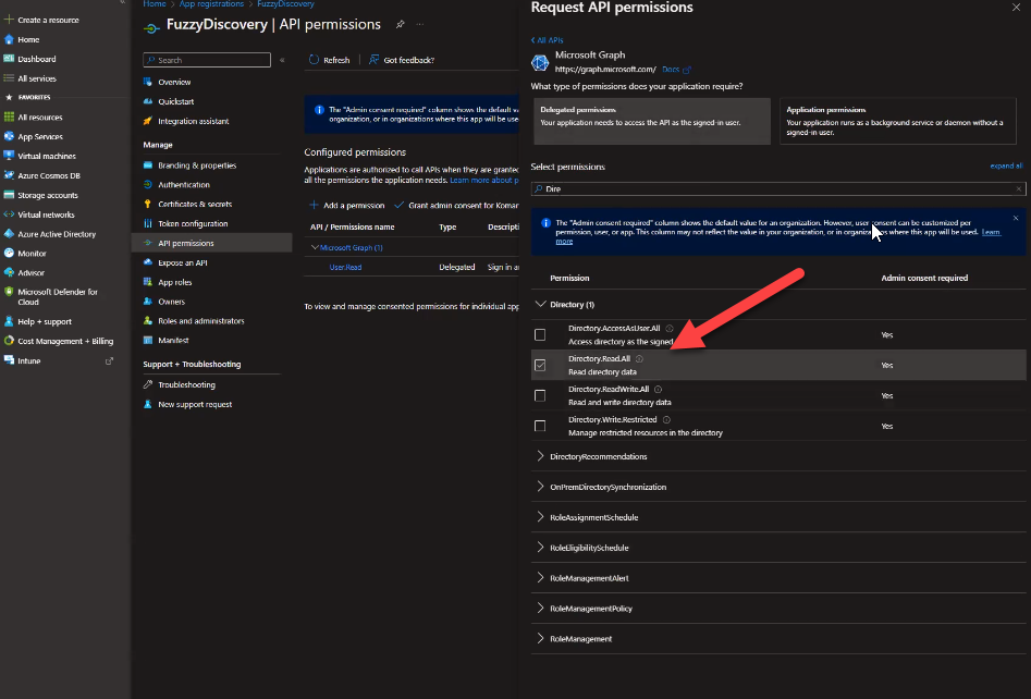 Setup of Discovery Connection Azure