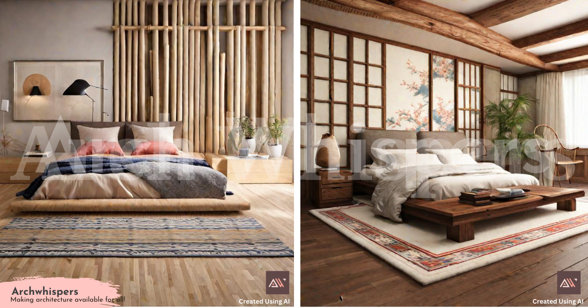 Japanese Bedroom Interior With Wood & Textile Accents