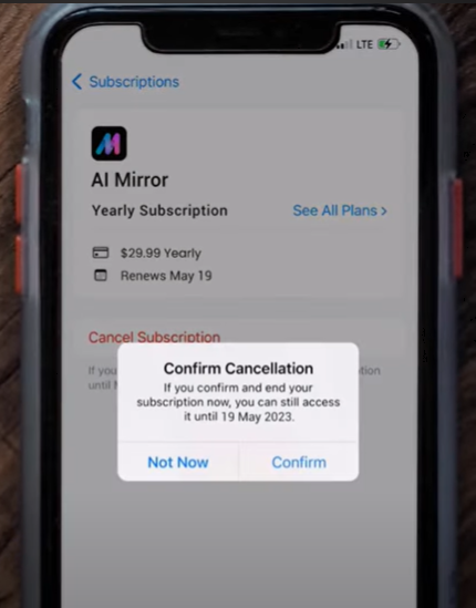 Click on “Confirm” to cancel the subscription