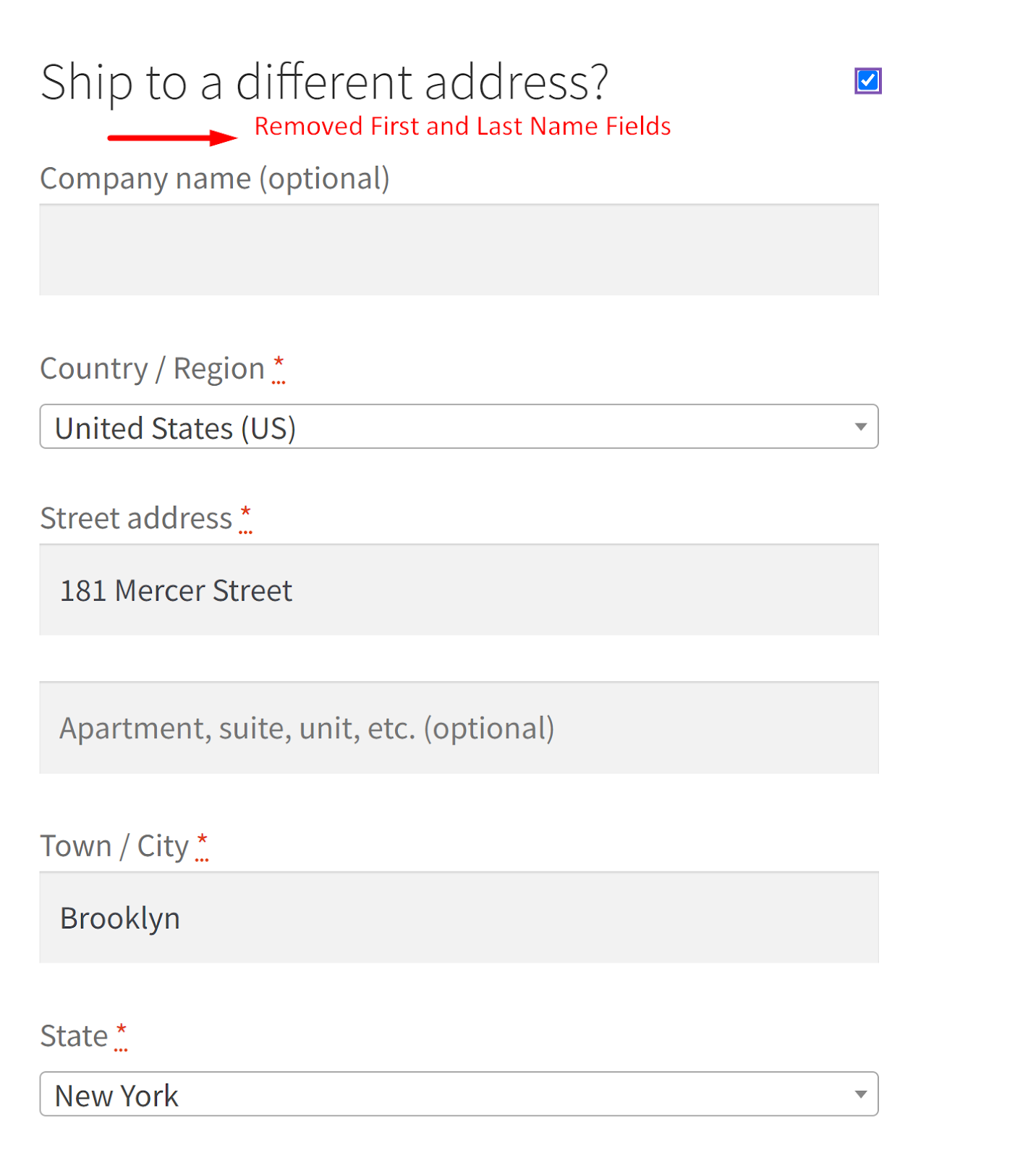 How to Remove WooCommerce Shipping Fields' First and Last Name? - Tyche Softwares