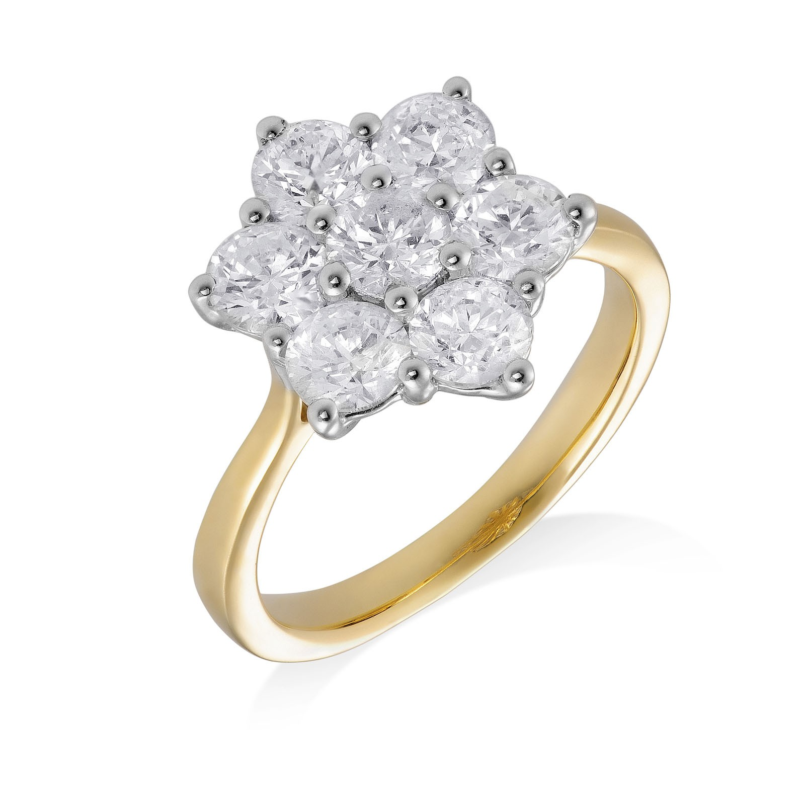 a platinum yellow gold cluster ring with pen plated rhodium head
