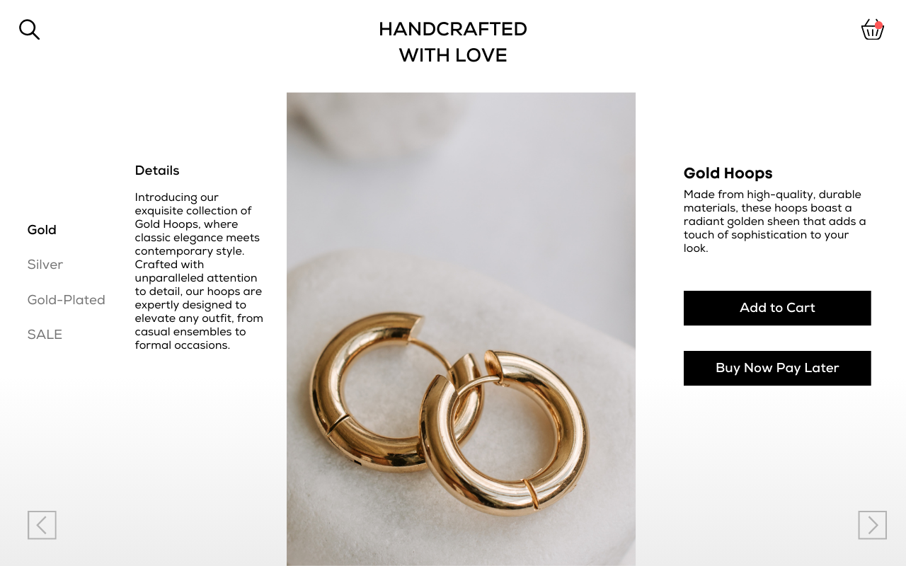 agile UX, gold hoops with buy now pay later option