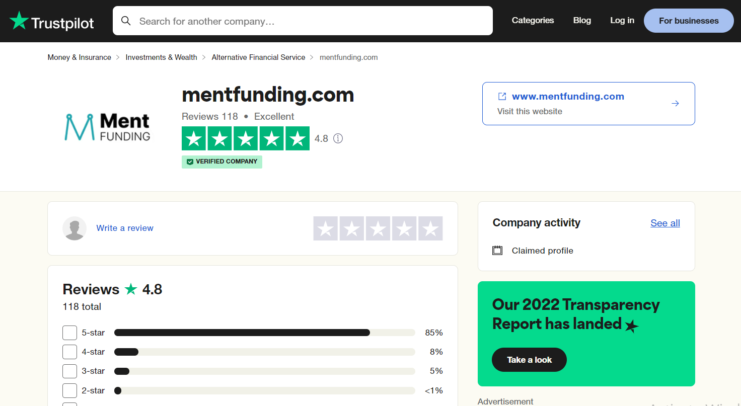 Ment Funding Trustpilot