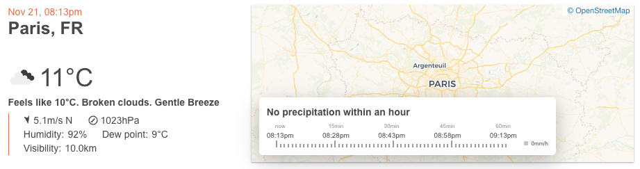 weather page for Paris France from OpenWeather