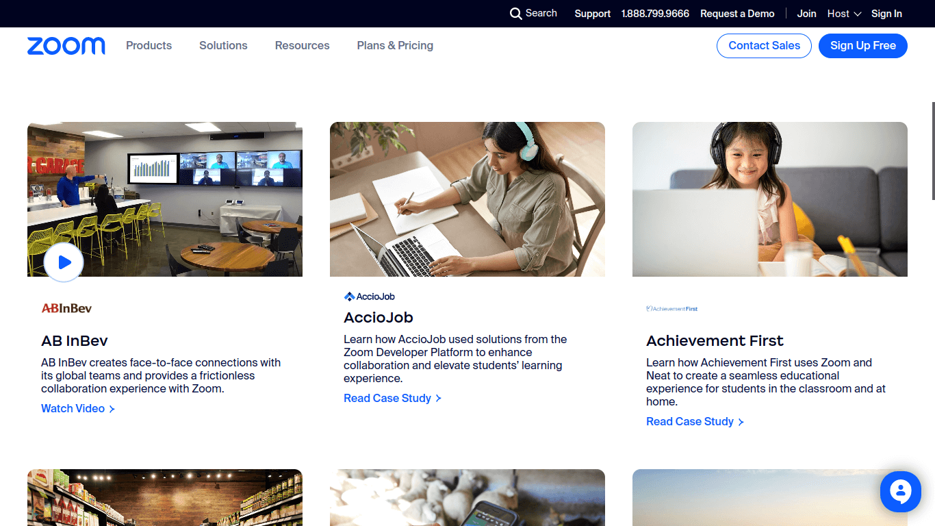 Screenshot of Zoom customer success stories for SaaS marketing