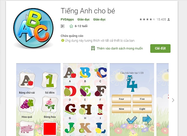 phần mềm học tiếng anh cho trẻ em Tiếng Anh cho bé